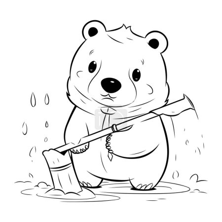 Ilustración de Bonito oso de dibujos animados con un cuchillo. Libro para colorear para niños - Imagen libre de derechos