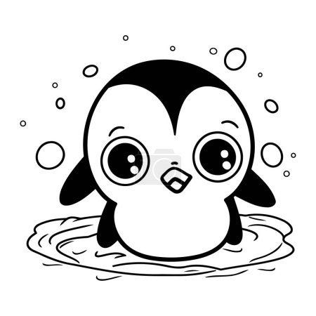 Téléchargez les photos : Mignon pingouin nageant dans la piscine. Illustration vectorielle noir et blanc. - en image libre de droit
