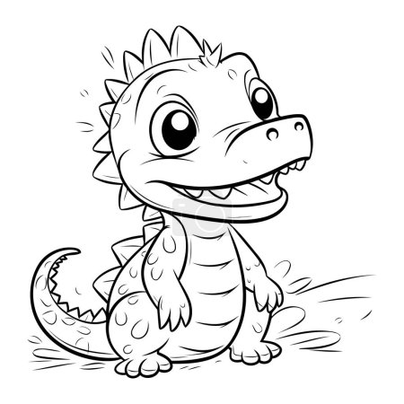 Ilustración de Lindo dinosaurio ilustración de dibujos animados en blanco y negro. Aislado sobre fondo blanco - Imagen libre de derechos