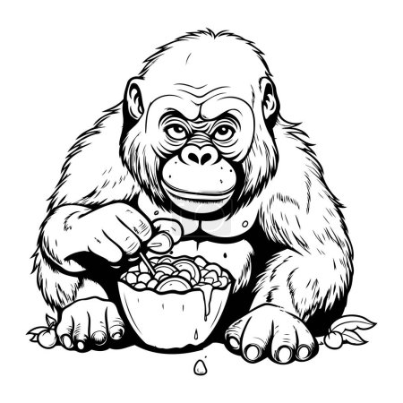 Ilustración de Gorila con un tazón de cereales. Ilustración vectorial. - Imagen libre de derechos