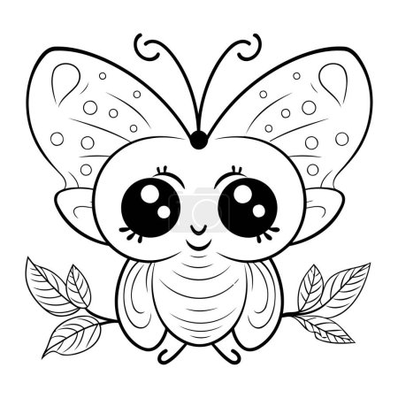 Ilustración de Mariposa linda con hojas kawaii carácter vector ilustración diseño - Imagen libre de derechos