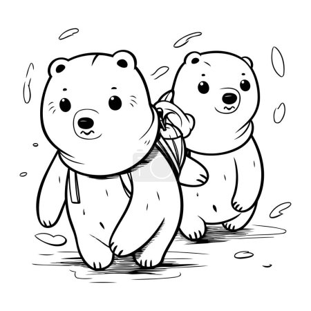 Téléchargez les illustrations : Livre à colorier pour enfants. Ours et ours polaire en promenade - en licence libre de droit