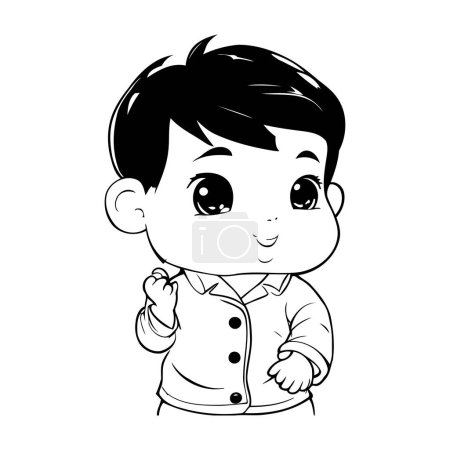 Illustration for Cute little boy cartoon character vector illustration graphic design in black and white - Royalty Free Image