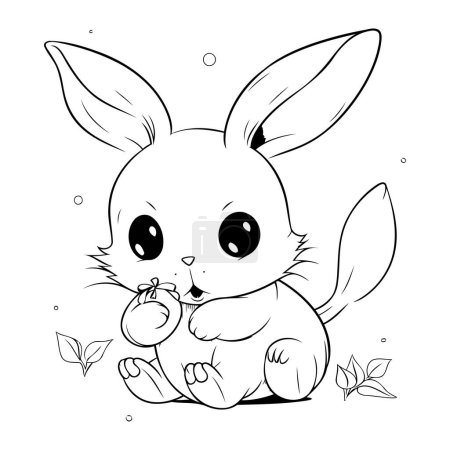 Illustration for Cute cartoon bunny with an apple. Vector illustration for coloring book. - Royalty Free Image