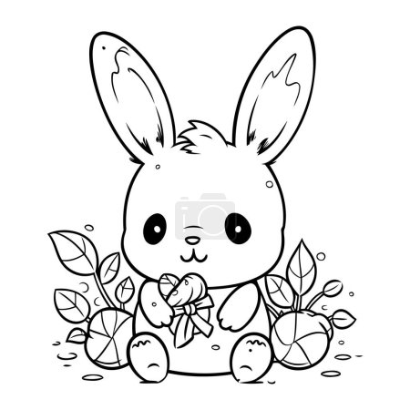Téléchargez les illustrations : Mignon petit lapin avec des œufs de Pâques dans le jardin vectoriel illustration conception - en licence libre de droit