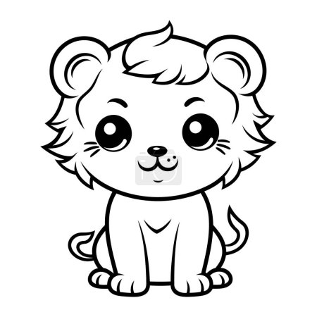 Téléchargez les illustrations : Illustration de dessin animé noir et blanc du livre de coloriage de personnage animal mignon Lion - en licence libre de droit