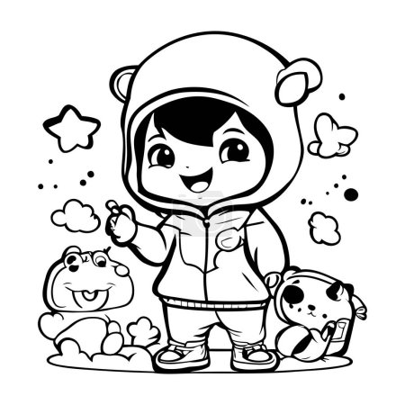 Illustration for Black and White Cartoon Illustration of Cute Little Kid Astronaut Character Coloring Book - Royalty Free Image