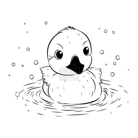 Ilustración de Ilustración vectorial en blanco y negro de un lindo patito nadando en el agua. - Imagen libre de derechos