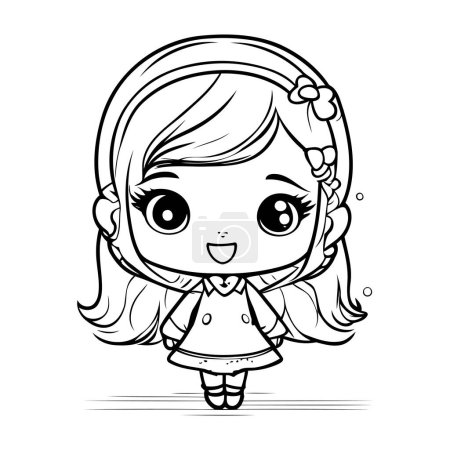 Illustration for Cute cartoon girl in princess costume. Vector illustration for coloring book. - Royalty Free Image