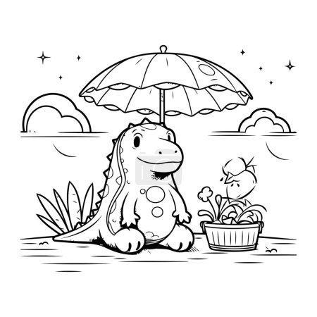 Photo for Cute dinosaur with umbrella. Vector illustration. Coloring book for children. - Royalty Free Image