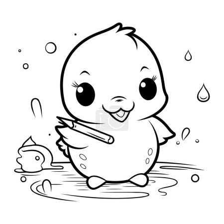 Illustration for Black and White Cartoon Illustration of Cute Baby Chick Playing with Soapy Water Coloring Book - Royalty Free Image