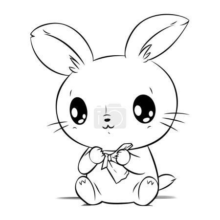 Illustration for Cute cartoon bunny with a bow. Vector illustration on a white background. - Royalty Free Image