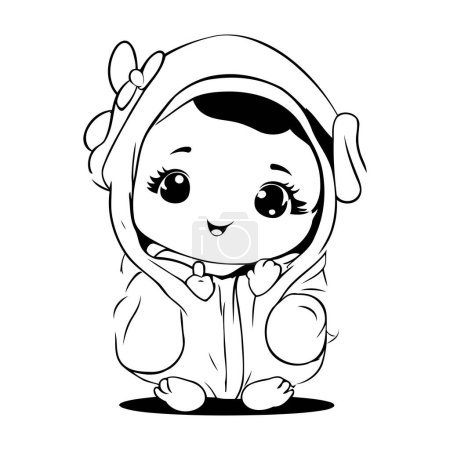 Illustration for Cute little girl in astronaut costume. Vector illustration for coloring book. - Royalty Free Image