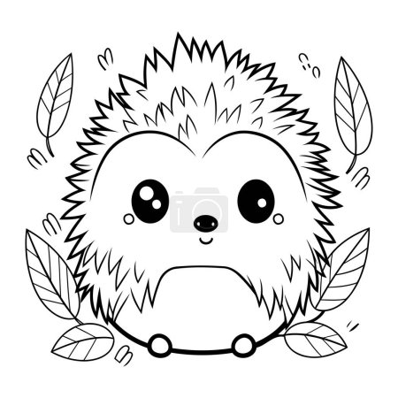 Illustration for Cute little hedgehog cartoon vector illustration graphic design in black and white - Royalty Free Image