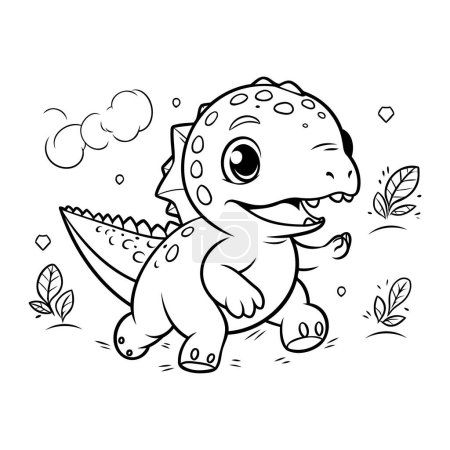 Illustration for Cute dinosaur. Black and white vector illustration for coloring book. - Royalty Free Image