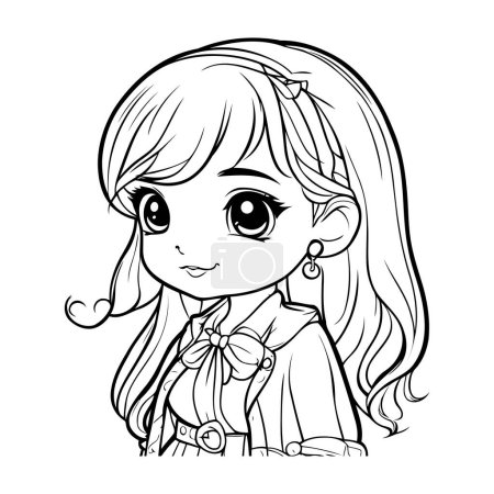 Illustration for Cute little girl. Black and white vector illustration for coloring book. - Royalty Free Image