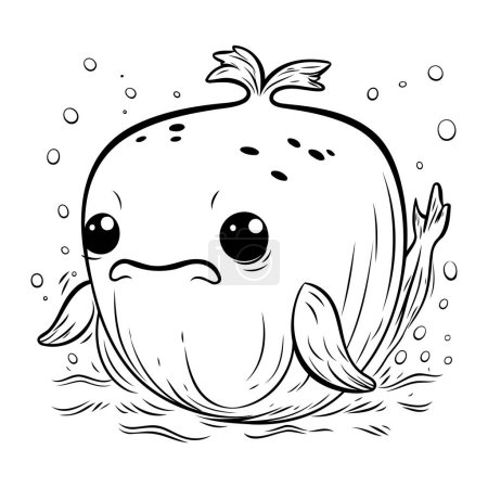 Illustration for Cute cartoon whale. Black and white vector illustration for coloring book. - Royalty Free Image