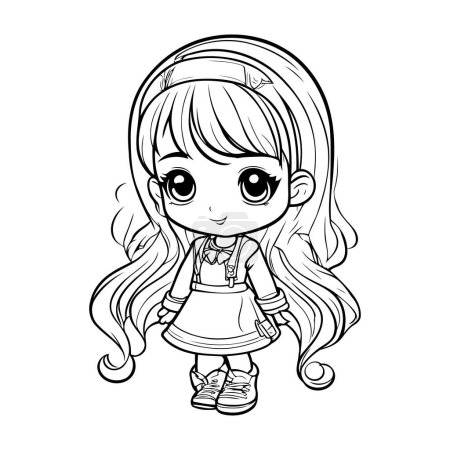 Photo for Cute little girl with long hair. Vector illustration for coloring book. - Royalty Free Image