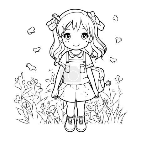 Illustration for Cute little student girl in the field vector illustration design vector illustration design - Royalty Free Image