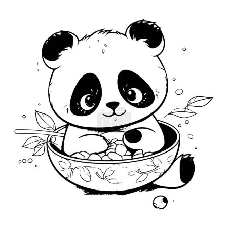 Ilustración de Lindo panda en un tazón de comida. Ilustración vectorial. - Imagen libre de derechos