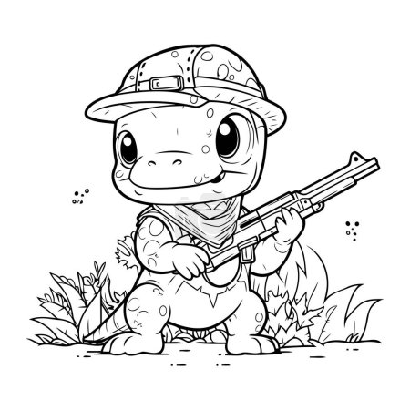 Téléchargez les illustrations : Coloriage Aperçu D'un soldat hippopotame tenant un pistolet - en licence libre de droit