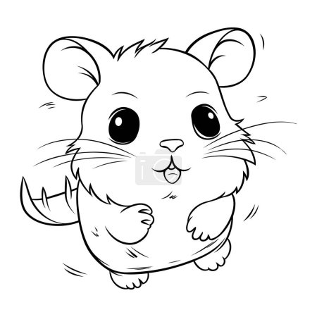 Téléchargez les illustrations : Jolie bande dessinée de hamster. Illustration vectorielle noir et blanc pour livre à colorier. - en licence libre de droit