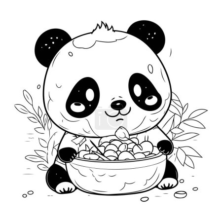 Ilustración de Lindo oso panda poco con tazón de diseño de ilustración de vectores de alimentos - Imagen libre de derechos
