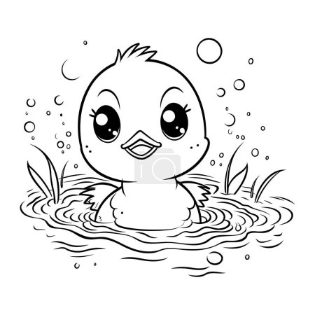 Illustration for Cute baby duck swims in the water. Vector illustration. - Royalty Free Image