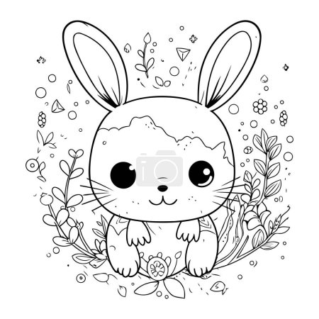 Illustration for Cute little rabbit with flowers and leafs frame vector illustration design - Royalty Free Image