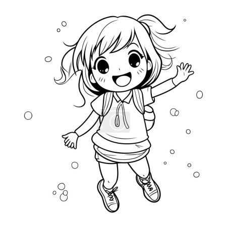Illustration for Coloring Page Outline Of a Cute Little Girl Playing with Soap Bubbles - Royalty Free Image