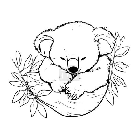 Téléchargez les illustrations : Koala dormant sur un nid avec des feuilles. Illustration vectorielle dessinée main. - en licence libre de droit