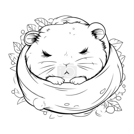 Téléchargez les illustrations : Joli hamster aux fleurs. Illustration vectorielle pour livre à colorier. - en licence libre de droit