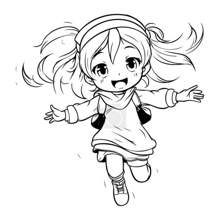 Illustration for Cute little girl running and jumping. sketch for your design. Vector illustration - Royalty Free Image