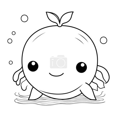 Téléchargez les illustrations : Dessin animé animal crabe mignon vecteur illustration graphique en noir et blanc - en licence libre de droit