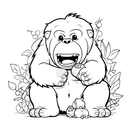 Ilustración de Dibujos animados de gorila ilustración monocromática para colorear libro - Imagen libre de derechos