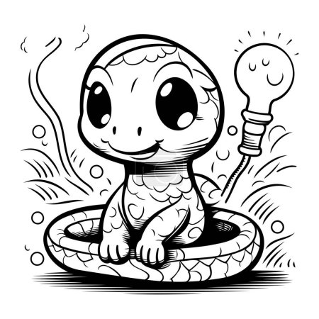 Illustration for Cute cartoon snake. Black and white vector illustration for coloring book. - Royalty Free Image