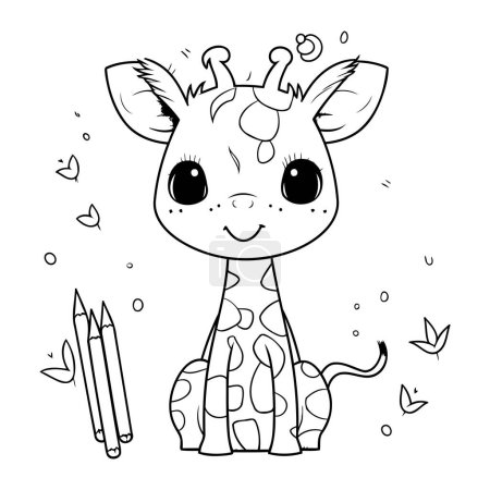 Illustration for Coloring book for children. cute giraffe and pencils. - Royalty Free Image