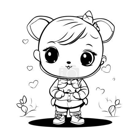 Illustration for Cute little baby girl in love. Vector illustration for coloring book. - Royalty Free Image