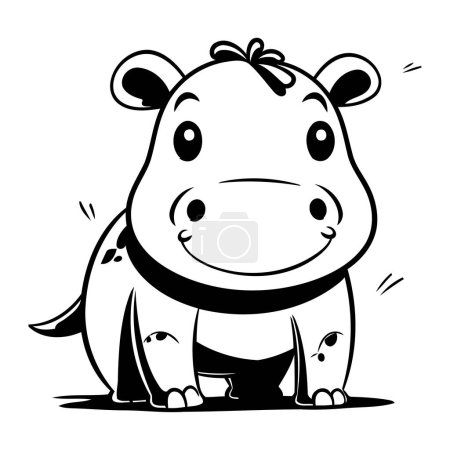 Téléchargez les illustrations : Dessin animé hippopotame noir et blanc Illustration. Vecteur - en licence libre de droit