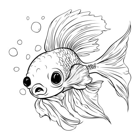 Illustration for Black and white illustration of a goldfish on a white background. - Royalty Free Image