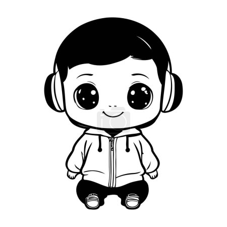 Illustration for Cute little boy with headphones cartoon vector illustration graphic design vector illustration graphic design - Royalty Free Image