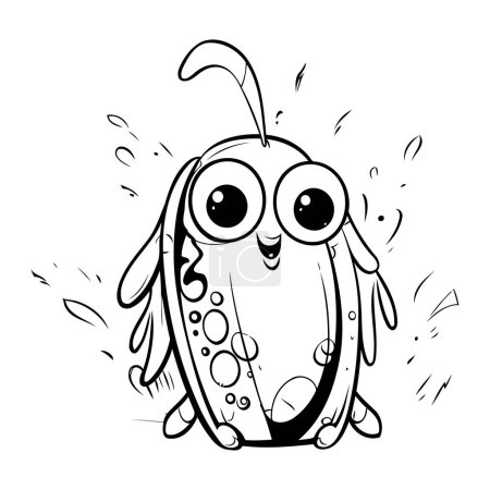 Téléchargez les illustrations : Illustration noir et blanc de personnage de mascotte d'insecte mignon - en licence libre de droit