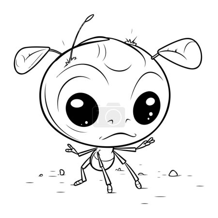 Téléchargez les illustrations : Illustration de fourmi mignonne sur un fond blanc. noir et blanc - en licence libre de droit