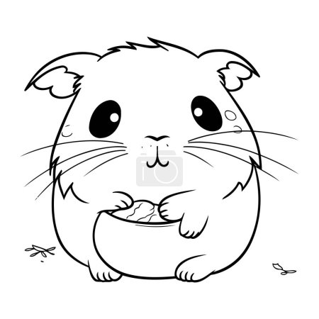 Illustration for Hamster with a bowl of food. Black and white vector illustration. - Royalty Free Image