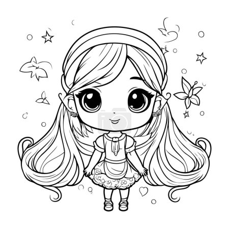 Illustration for Cute little girl with butterfly. Vector illustration for coloring page. - Royalty Free Image