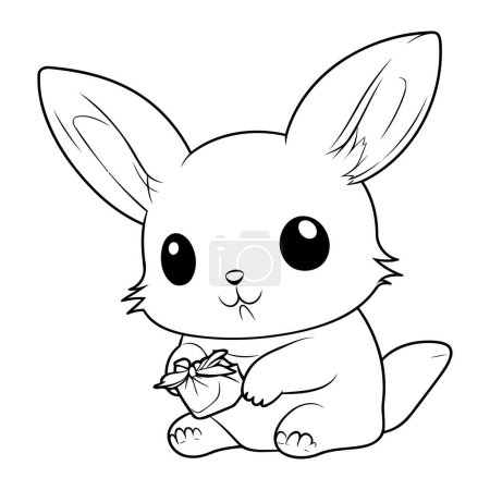 Illustration for Cute cartoon rabbit with a flower. Coloring book for children. - Royalty Free Image