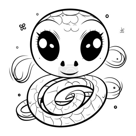 Illustration for Black and white vector illustration of cute cartoon snake. Coloring book for children. - Royalty Free Image