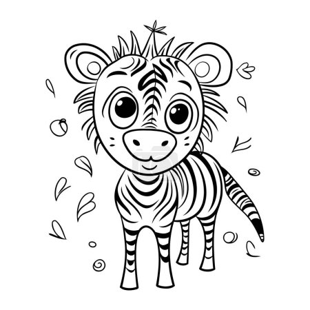 Illustration for Coloring book for children. cute zebra. Black and white vector illustration. - Royalty Free Image