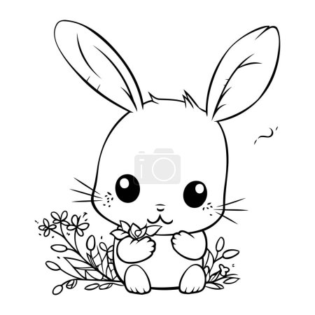 Ilustración de Lindo conejito con flores y hojas carácter vector ilustración diseño - Imagen libre de derechos