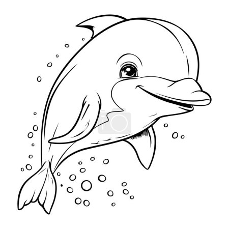 Téléchargez les illustrations : Dolphin Coloriage livre pour adultes. Illustration vectorielle noir et blanc. - en licence libre de droit